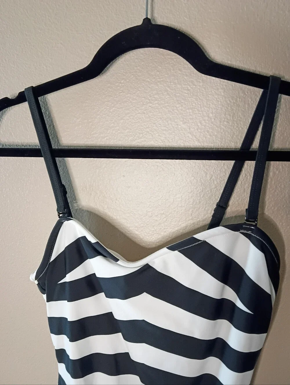 Barbie x Unique Vintage Chevron Stripes One Piece Bathing Suit Black White M NWT